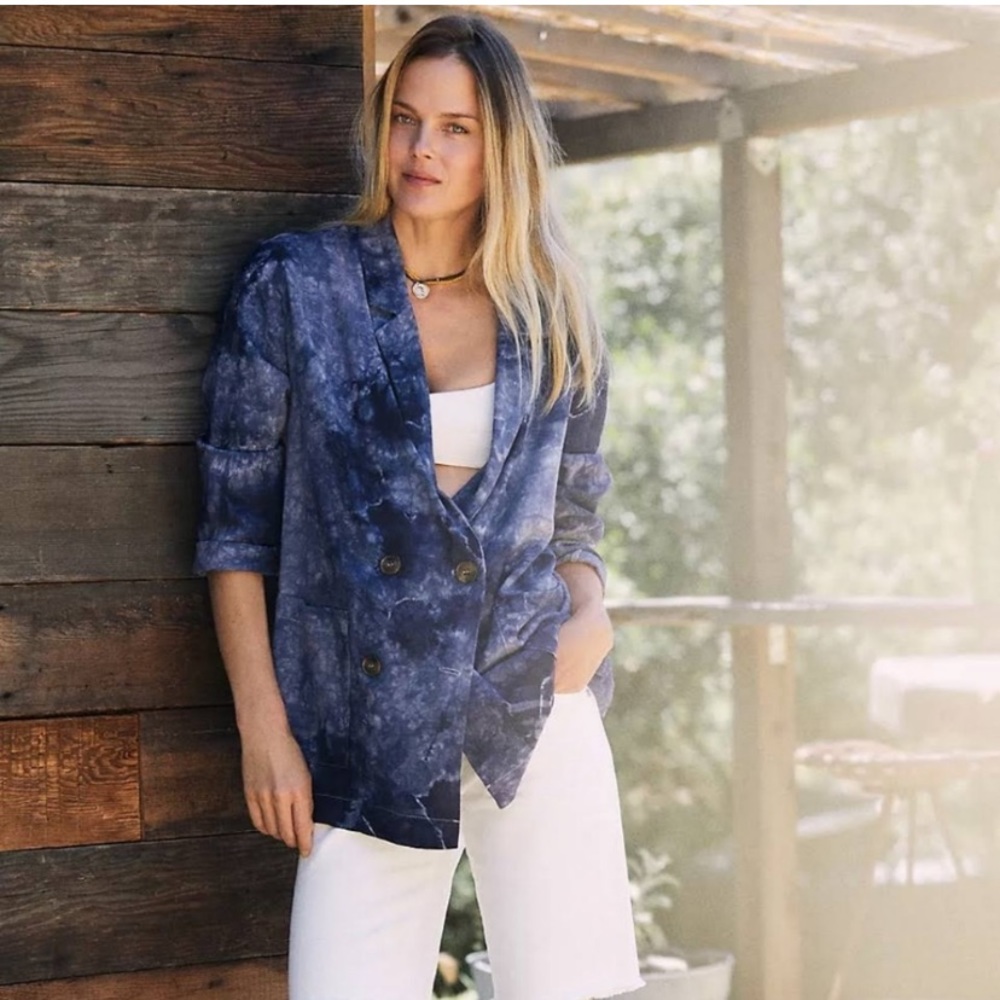 Anthropologie Amadi Hilde Blazer Purple Tie Dye Linen Medium Made USA NWT